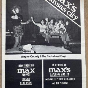 WAYNE COUNTY & THE BACKSTREET BOYS – Promo Poster From (1976)